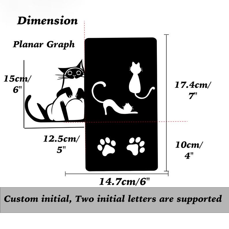 Personalisierte Buchstützen, geschnittene Katzen-Buchstütze, benutzerdefinierte Metall-Buchstützen, einzigartige Geschenke für Kinderzimmer, personalisiertes Geschenk, Kunst-Metall-Schwarz-Buchstützen Bild 3