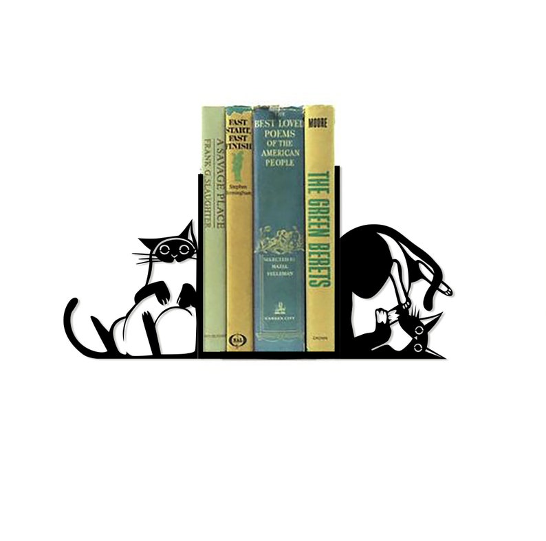 Personalized Bookends, Cut Cat Bookend, Custom Metal Book Ends, Unique Gifts for Kids Room, Personalized Gift, Art Metal Black Book Ends image 2
