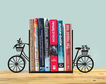 Bicycle Metal Book Ends, Personalized Bookends, Custom Unique Book Decoration, Gift for Kids, Art Metal Black Book Ends, Unique Gift