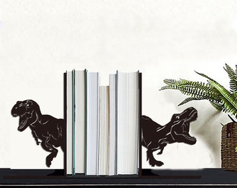 Dinosaurs Metal Book Ends, Personalized Bookends, Custom Unique Book Decoration, Gift for Kids, Art Metal Black Book Ends, Unique Gift