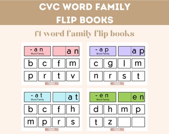 CVC Word Family Flip Book Activity, Literacy, Reading, DIGITAL, PRINTABLE, Set of 14 Flip Books