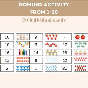 Counting to 20 Domino Activity, DIGITAL, printable