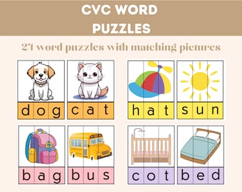 CVC Word Puzzle Activity, Literacy, Reading, DIGITAL, PRINTABLE, Set of 24 Puzzles
