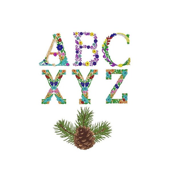 Elevate your embroidery!Uppercase Font A to Z featuring festive Yule,holly,pine cones.Explore the artistry of Ricamo and Natale.Download now