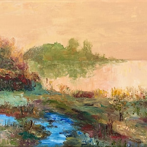 Original Autumn Landscape oil painting, Warm Autumn Scene Wall Art, Original Oil Painting Fall Decor