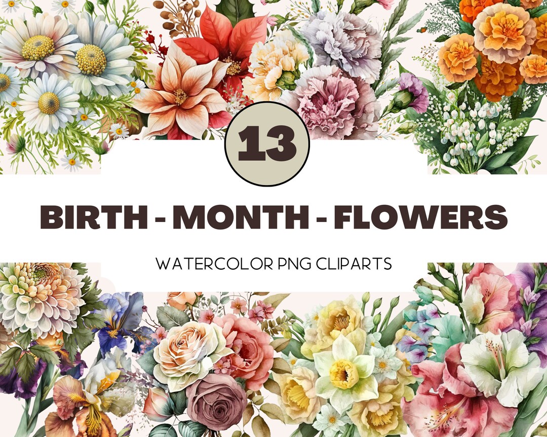 Watercolor Birth Month Flowers Design Watercolor Clipart - Etsy