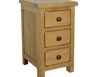 GROFurniture Solid Oak Bedside Cabinet, Side Table for Bedroom , 3 Drawer Nightstand, Real Oak Bedside Table