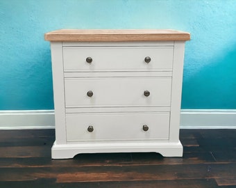 GROFurniture Painted Small Chest of Drawer, 3 Drawer Chest, Hand Painted Furniture, Solid Oak Top, Large Bedside Chest