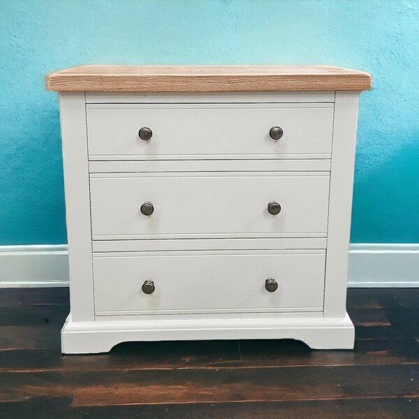 GROFurniture Painted Small Chest of Drawer, 3 Drawer Chest, Hand Painted Furniture, Solid Oak Top, Large Bedside Chest