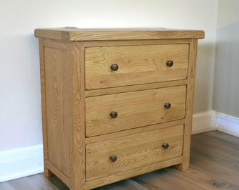 GROFurniture Small Rustic Chest of Drawer, Large Bedside Table, 3 Drawer Oak Chest, Real Solid Oak Chest of Drawers for Bedroom