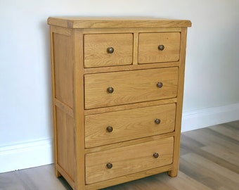 GROFurniture Large Rustic Chest of Drawer, 2 over 3 Chest of Drawer, 5 Drawer Oak Chest, Real Solid Oak Chest of Drawers for Bedroom