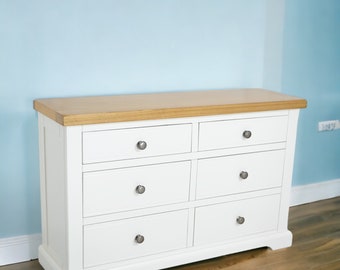 GROFurniture White Painted Chest of Drawers, 6 Drawer Chest, Hand Painted Furniture, Solid Oak Top, Window Unit Chest of Drawer