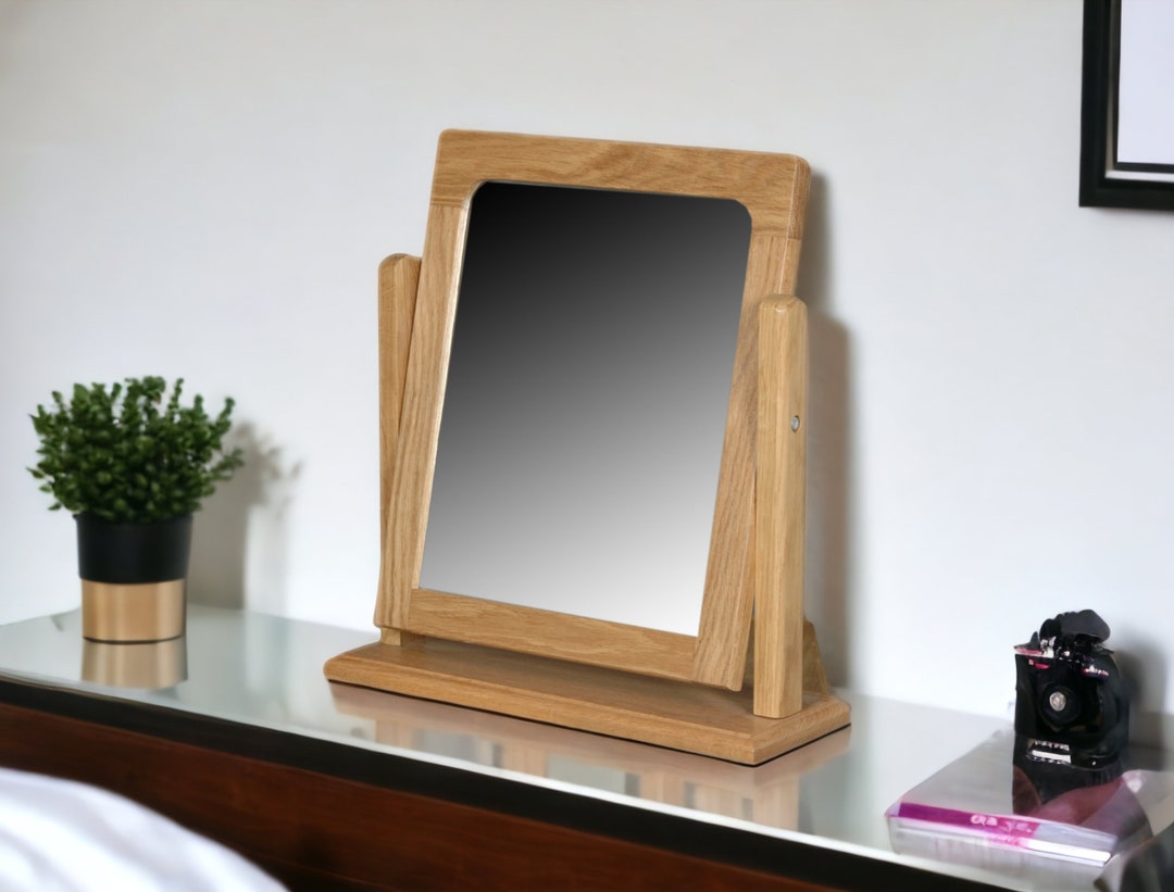 Grofurniture Oak Mirror for Bedroom, Small Wooden Framed Mirror, Compact Mirror, Vanity Mirror