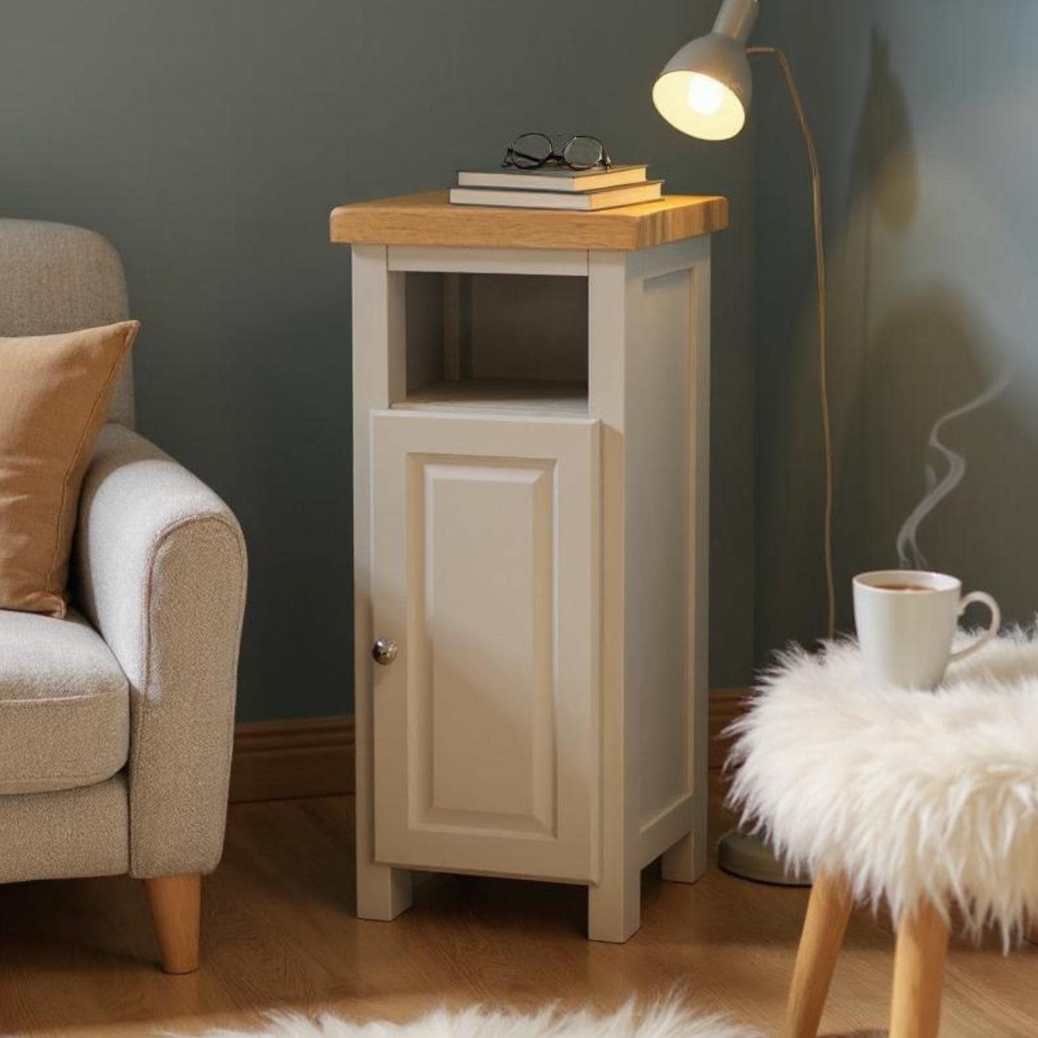 GROFurniture Painted Oak Cabinet, Hallway Cabinet for Hallway or Living Room, Grey Painted Oak Cabinet, Ready Assembled