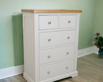 GROFurniture Grey 2 over 3 Chest of Drawers, Grey Chest of Drawer, Hand Painted Cabinet for Bedroom, Storage Unit, Bedroom Furniture