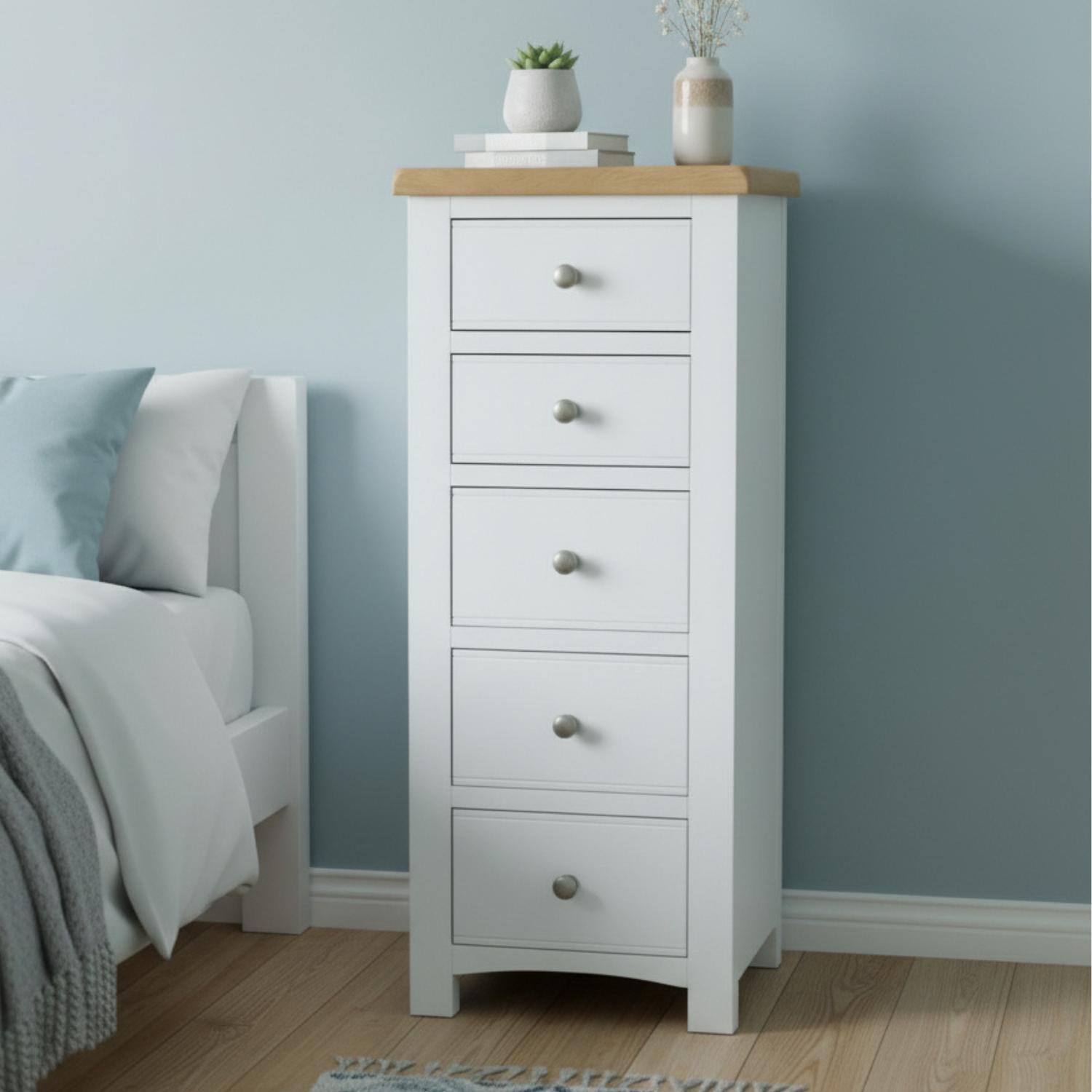 Slim Wellington Chest: Solid Wood Tallboy With 5 Drawers