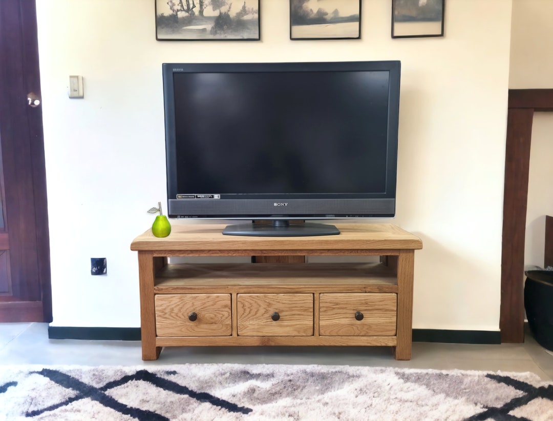 Grofurniture Oak TV Unit With 3 Drawers Solid Oak Media Unit Etsy UK