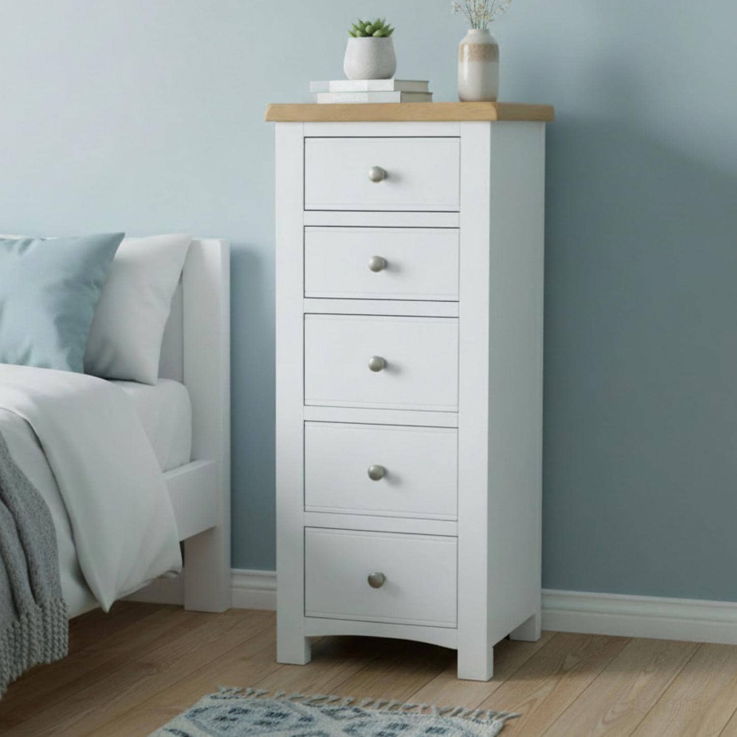 Slim Wellington Chest: Solid Wood Tallboy With 5 Drawers