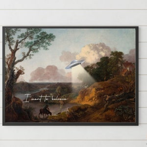 Altered Classical Art, Artful WallArt Print, Wallart Landscape, X-Files, Alien Aliens, UFOs, Decorative Wall Print, Classical Art Poster