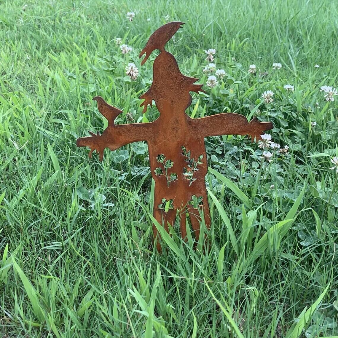 Metal Scarecrow Garden Stake Metal Scarecrow Lawn Ornament Etsy