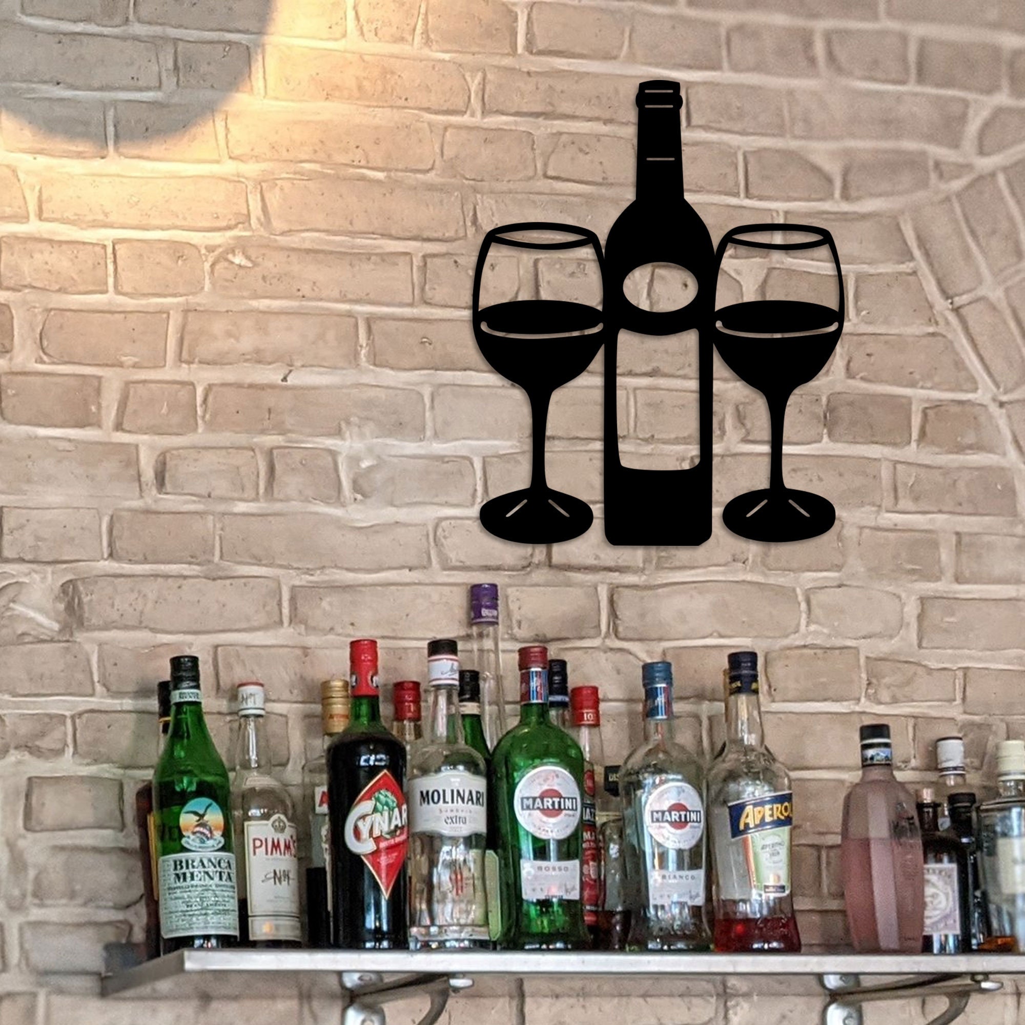Wine Bottle & Glass Metal Wall Art Wine Bar Decor Wine Sign Etsy