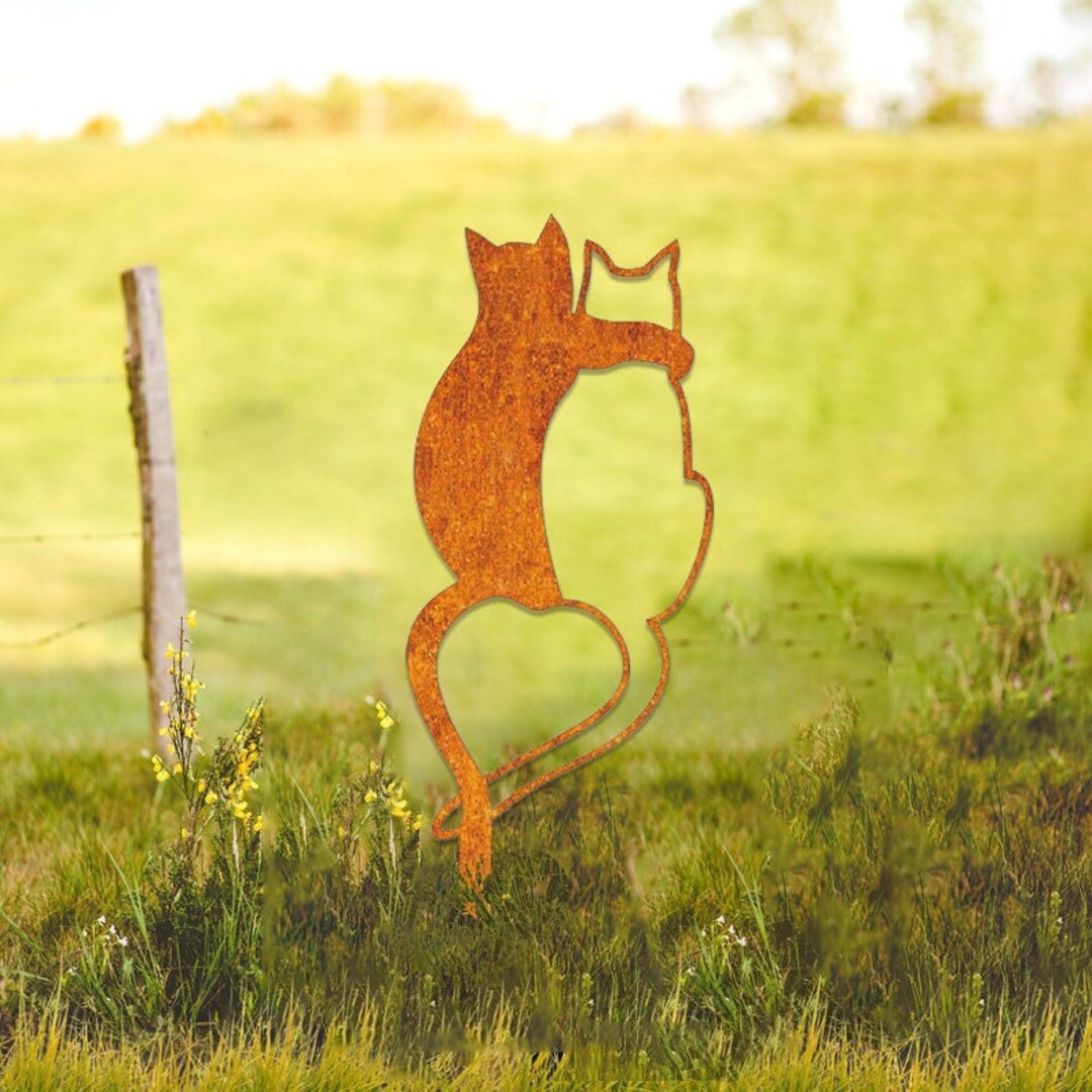 Metal Cat Garden Stake, Cat Garden Decor, Metal Yard Art Animals Stakes