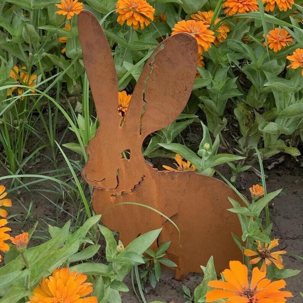 Rusty Bunny Metal Sign, Garden Greenhouse Decor, Rabbit Vintage Outdoor Sign, Unique Gift, Bunny Silhouette, Yard Art，Metal Garden Stake