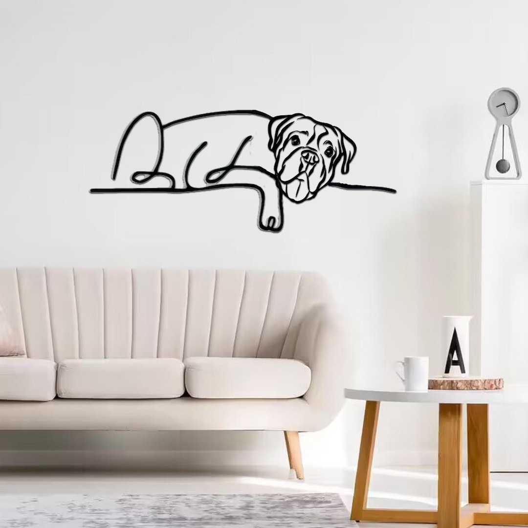 Metal Boxer Dog Wall Art, Minimalist Line Art, Home Wall Sign, Metal