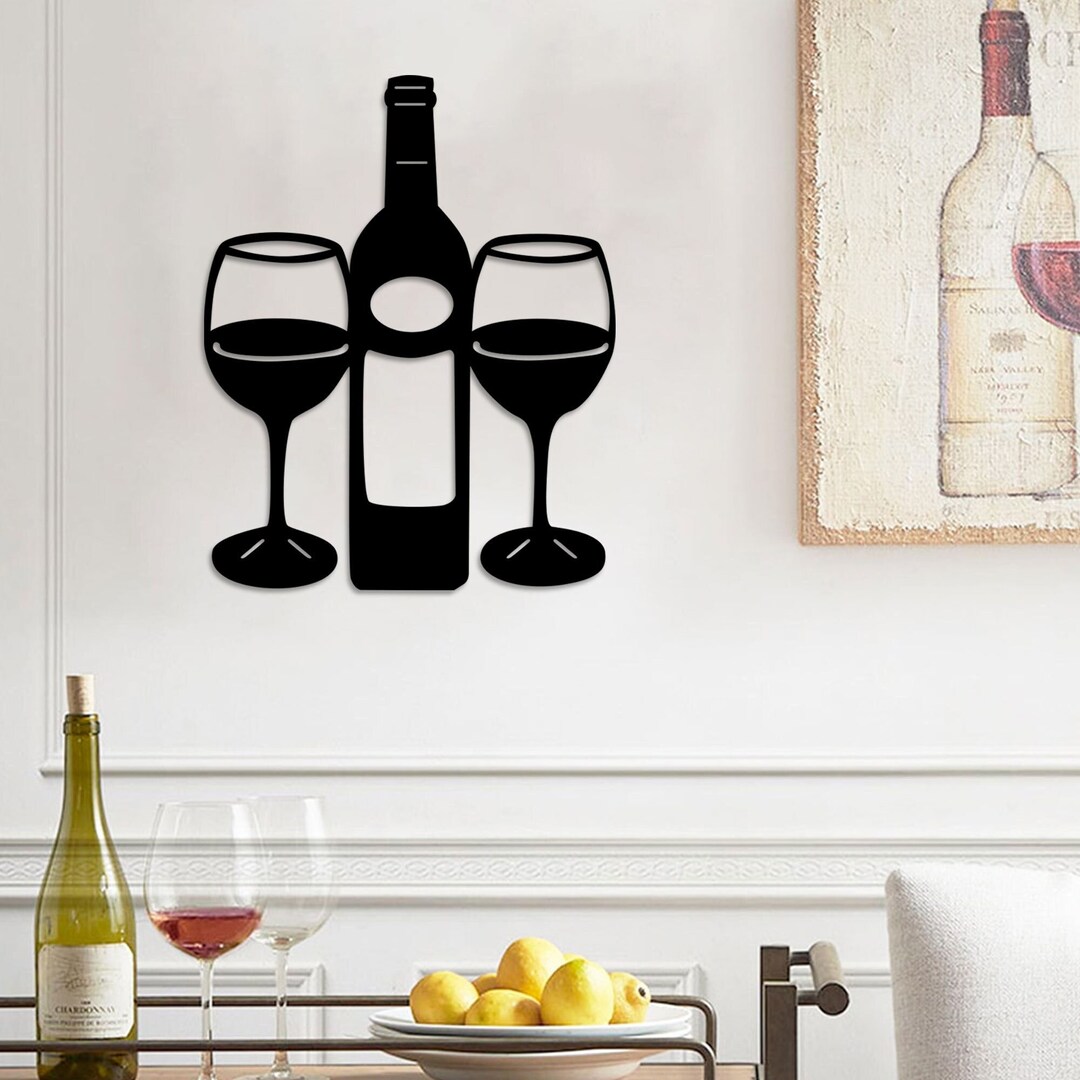 Wine Bottle & Glass Metal Wall Art Wine Bar Decor Wine Sign Etsy