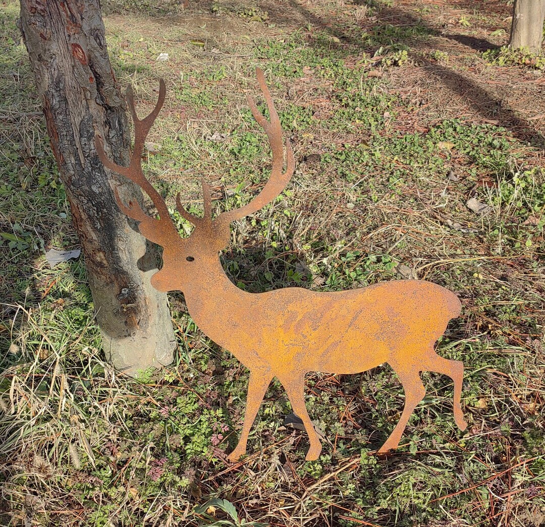 Rustic Metal Stag, Garden Stake Yard Art, Personalized Deer for Flower