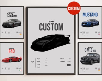 Elija cualquier automóvil / Póster de automóvil personalizado / Regalo de automóvil personalizado / Arte de pared para entusiastas del automóvil