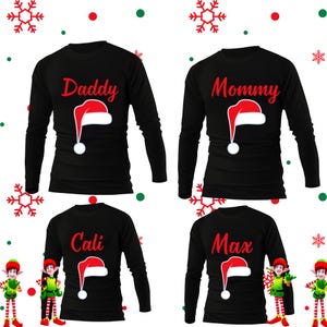 ファミリークリスマスシャツ - 家族で揃うクリスマス衣装 - 家族の名前入りシャツ - サンタ - ホリデーのお祝いにぴったりのカスタムクリスマスアパレル