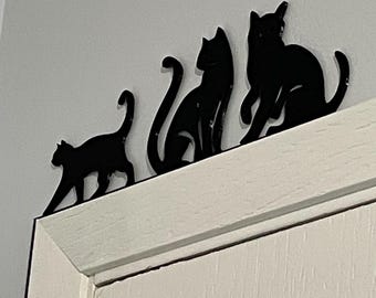 Halloween, 3 Cats Wall Art: 1 Walking, 2 Sitting on Door Frame - Unique Home Decor