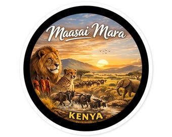 Masai Mara Wild lebende Szene Runder Aufkleber | Kenia Safari Aufkleber