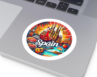 Vibrant Spain Round Stickers, Travel Decor, Spain Souvenir, Colorful Laptop Decor, Unique Gift, Outdoor Sticker