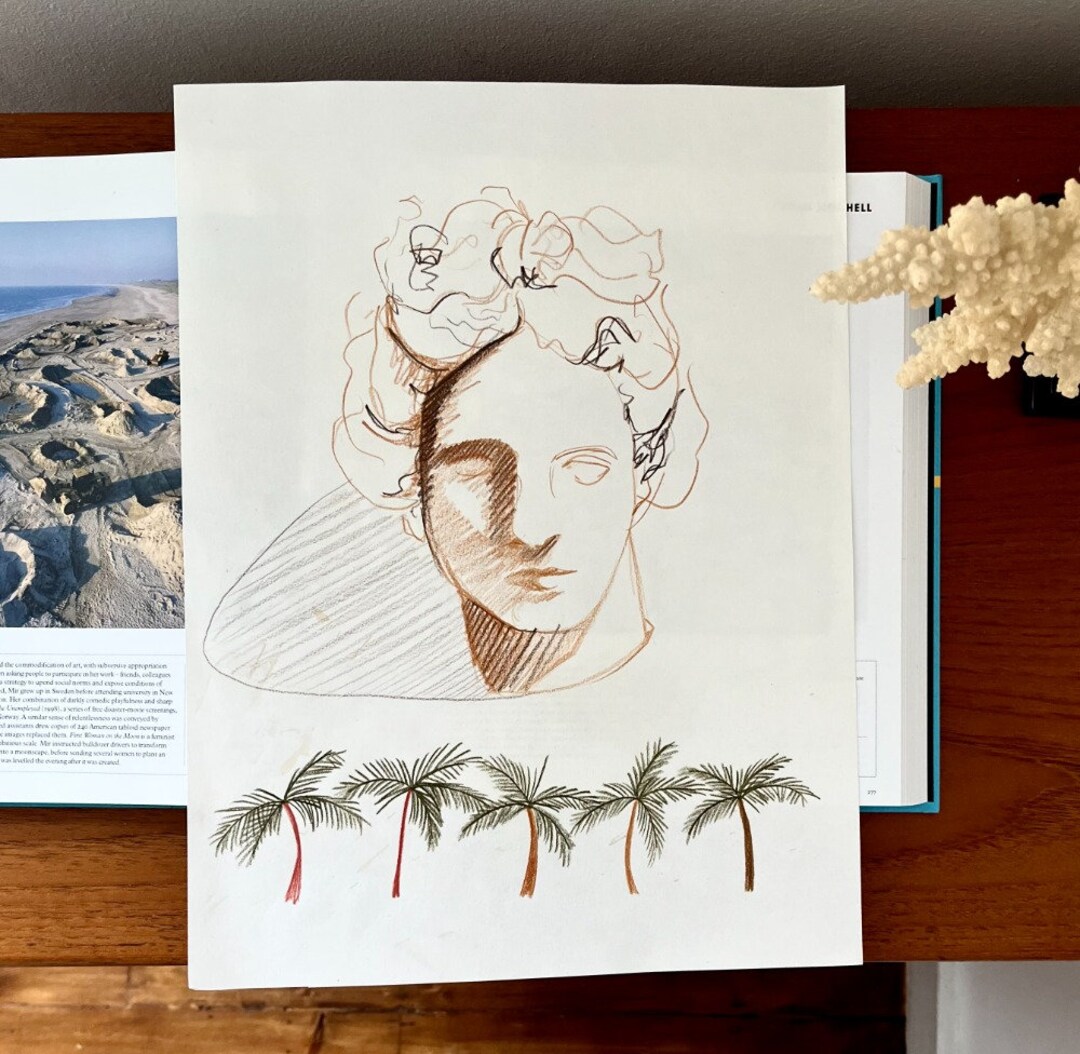 Original Drawing Wall Art Apollo With Palm Trees - Etsy
