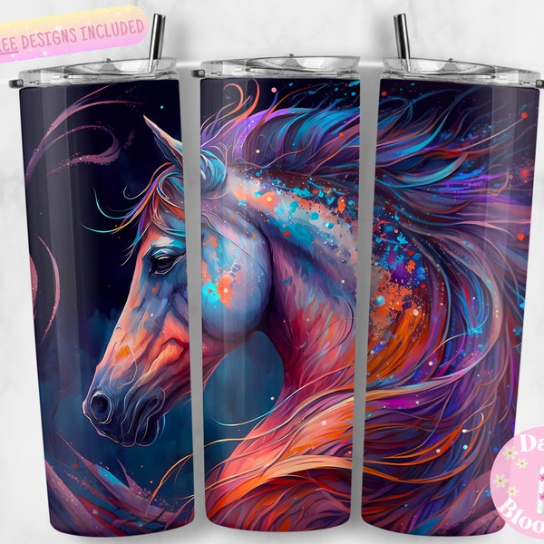 Whimsical Horse 20 oz Skinny Tumbler Sublimation Design, Vibrant Colors,Instant Digital Download PNG, Straight & Tapered Tumbler Wrap PNG