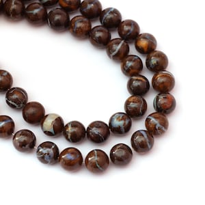 Natural Boulder Opal Smooth Round Balls Beads, Australian Boulder Opal Round, Opal Jewelry Making Gemstone Beads, 8 Inches Full Strand