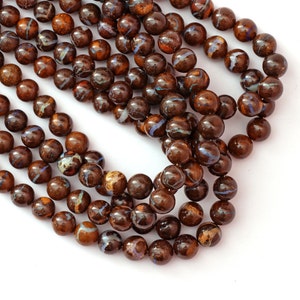 Boulder Opal Smooth Round Balls Beads, 6 mm to 8 mm, Boulder Opal Round, Opal Handmade for Jewelry Making Gemstone Beads, 8 Inch / 16 Inch