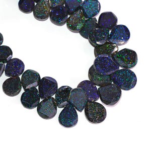 Black Matrix Opal Faceted Pear Beads, 8x9 mm To 12x14 mm, October Birthstone, Black Matix Opal For Jewelry Making Gemstone, 7 Inch Strand