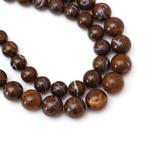 Natural Boulder Opal Smooth Round Balls Beads, Australian Boulder Opal Round, Brown Boulder Opal Jewelry Making Gemstone Beads,8 Inch Strand