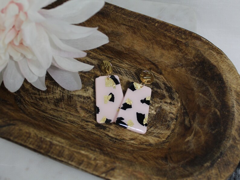 Light Pink Black Gold Funky Chic Design Polymer Clay Dangles Etsy