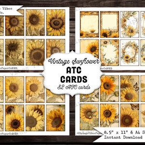 Junk Journal ATC cards Vintage Sunflower botanical ATC cards, Printable journal cards digital ephemera for journals, junk journal printable