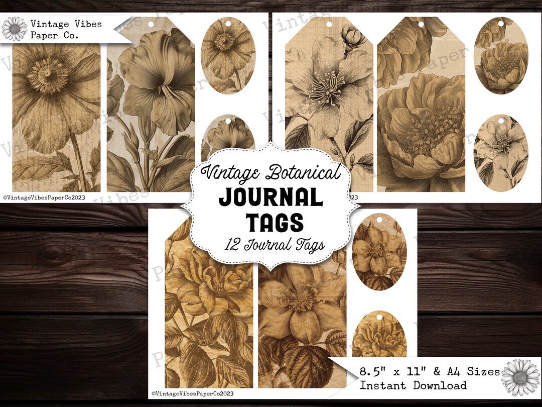 Junk Journal Ephemera Tags Vintage Floral Botanical Printable Tags ...