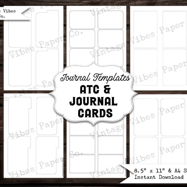 Junk journal printable ATC and Journal card templates, print on your own papers, digital kit instant download, printable Junk journal craft