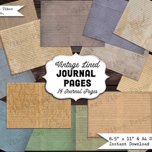 Lined Junk journal paper, Blank journal writing pages, antique vintage old papers for junk journaling, printable paper junk journal kit