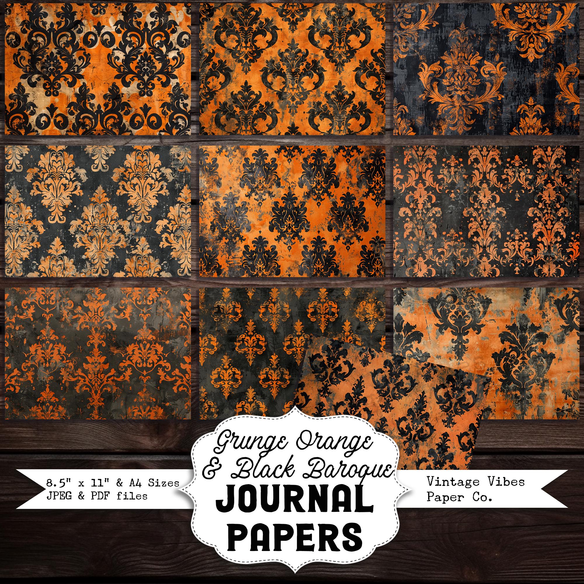 Grunge Orange & Black Baroque Halloween Junk Journal Printable Papers ...