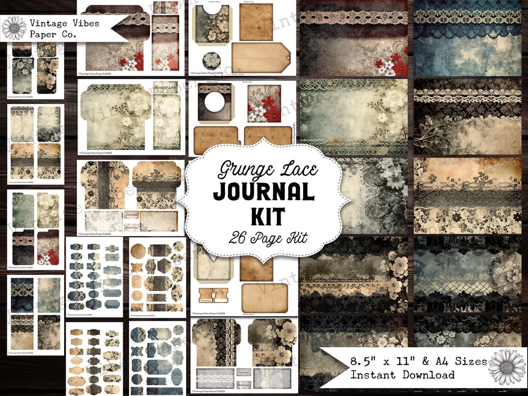 Junk Journal Kit Gothic Grunge Lace, Textured Grungy Lace Digital Junk ...