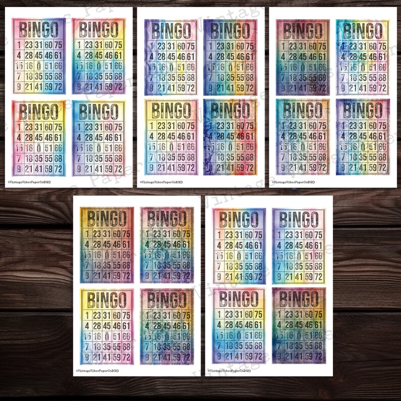 Junk Journal Ephemera Watercolour Grunge Bingo Cards, Printable Journal ...
