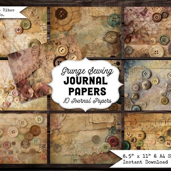 Rustic Grunge Papers Digital Pack, vintage-style sewing collection of grungy digital papers. Perfect for scrapbooks, journals, and more.